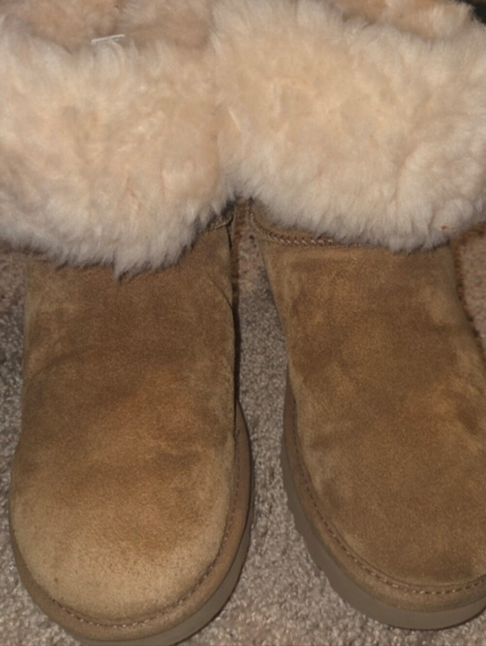 Women's Tan Suede Shearling Lined Winter Uggs